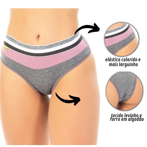 Kit 5 Calcinha Arco Íris Lingerie Sustentação Cintura Alta Feminina