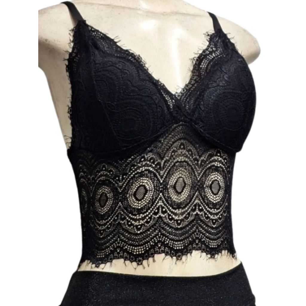 Top Rendado Cropped Bojo De Alcinha Lingerie Sexy Blusa Feminina