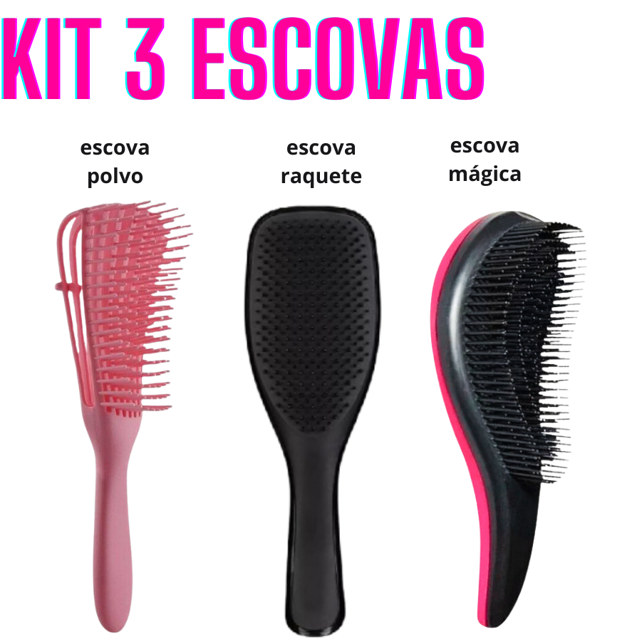 Kit Escovas De Cabelo Magica Polvo Raquete Para Todos Tipos