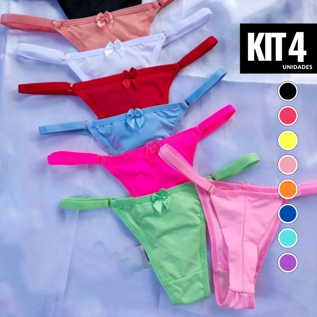 Kit 4 Calcinhas Lingerie Cores Sortidas Fio Duplo Sexy Regulagem