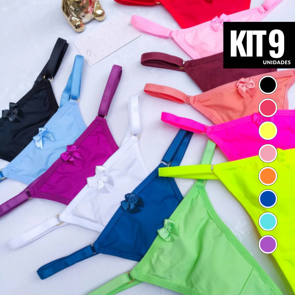 Kit Tangas Calcinhas Lingerie Feminina Fio Duplo Neon Regulagem Sexy Sensual Lingerie