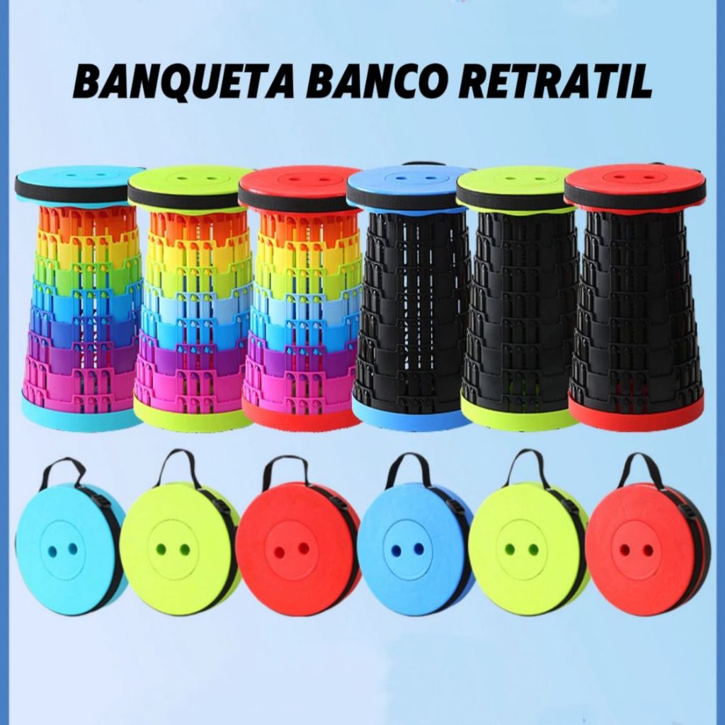 Banqueta Banco Retrátil Portátil Alça Telescópica Banquinho