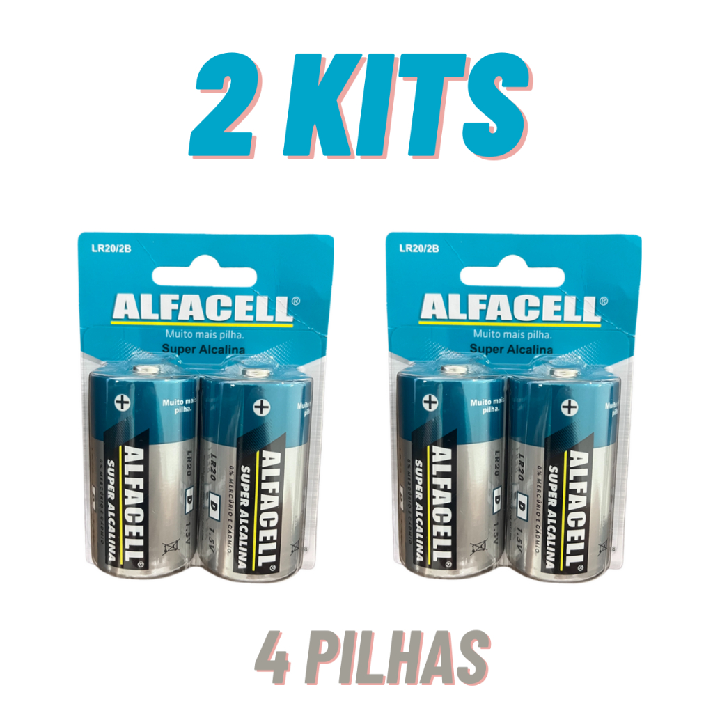 Pilha Super Alcalina Grande D V Kit Pacotes Marca Alfacell