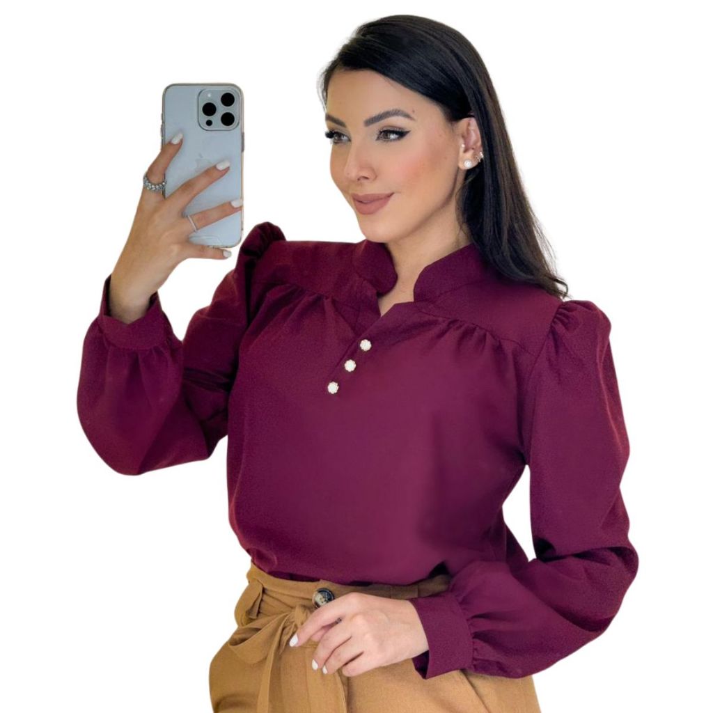 Blusa Feminina Manga Longa Social Moda Evangélica Executiva Shopee Brasil