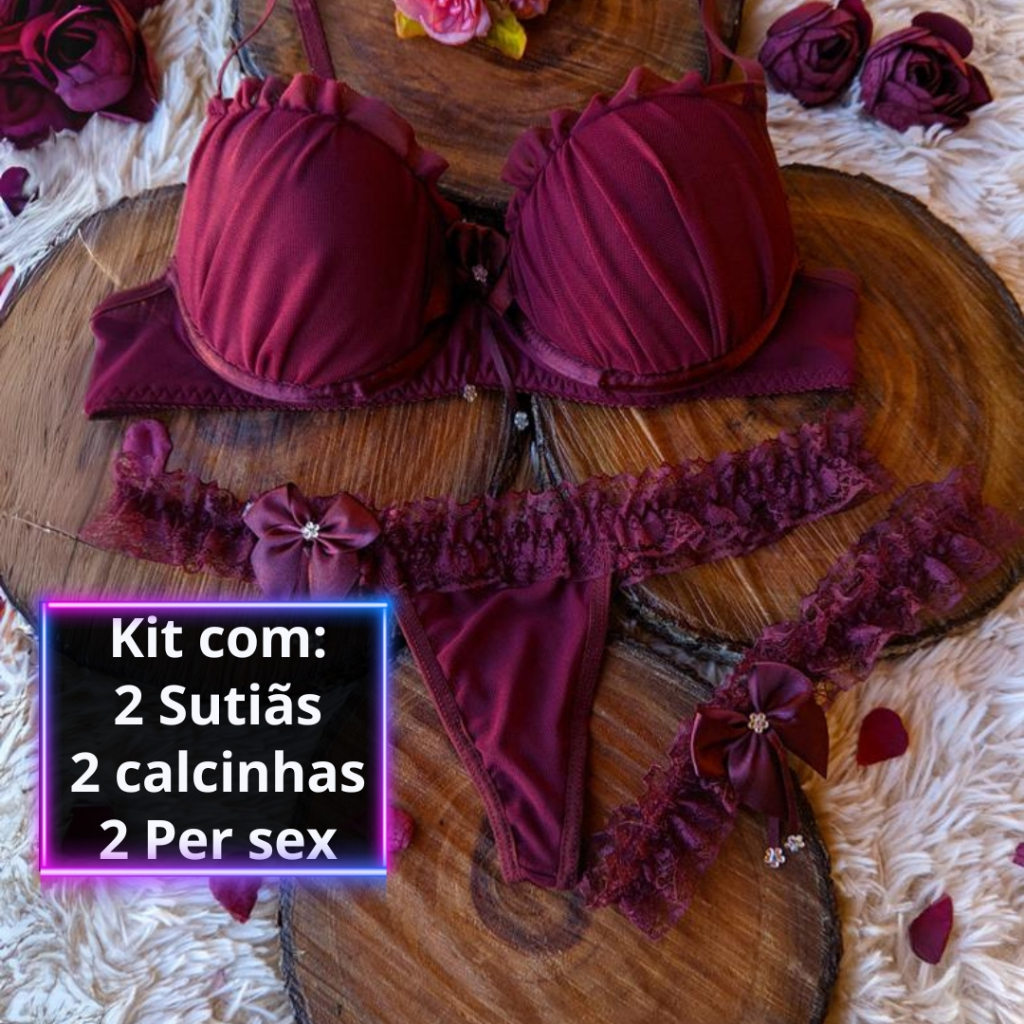Kit Conjunto Perneira Lingerie Bojo Langerie De Luxo Calcinha Fio
