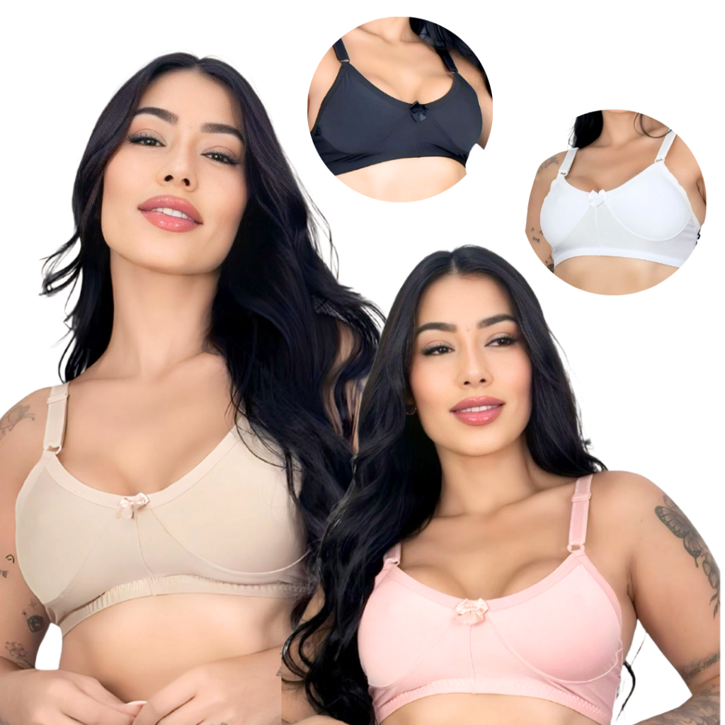 Kit Sutiã Cores Básicas Sem Bojo Dia a Dia Reforçado Lingerie Básica