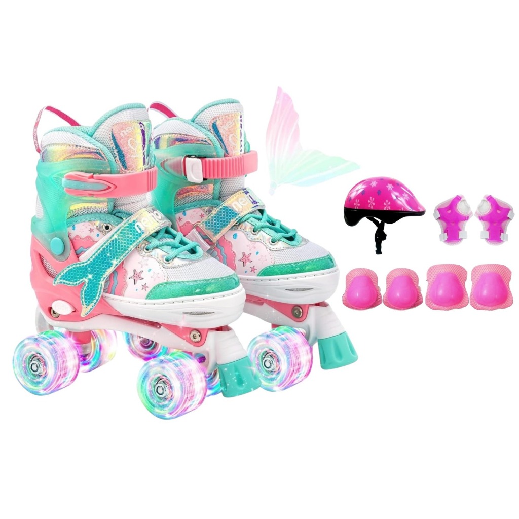 Patins Quad Rainbowstars Rodas Infantil Lan Amento Da Sereia Luz