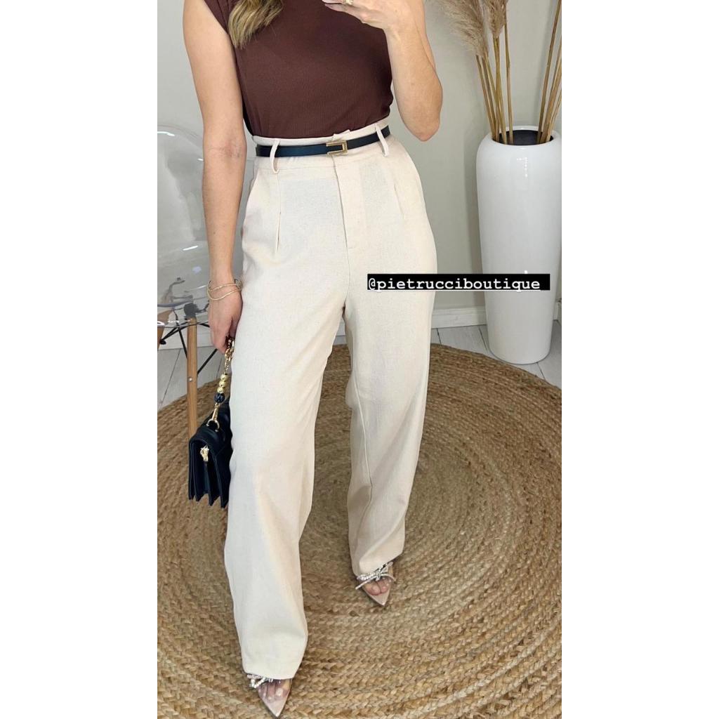 Calça pantalona linho nude Shopee Brasil