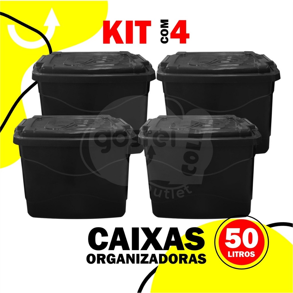 Kit Caixas Organizadora Multiuso Pl Stica Tampa Trava Litros