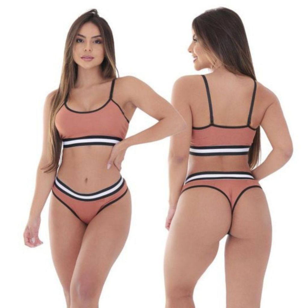 Kit 3 Conjuntos Feminino Top E Calcinha Em Microfibra Lingerie Sexy