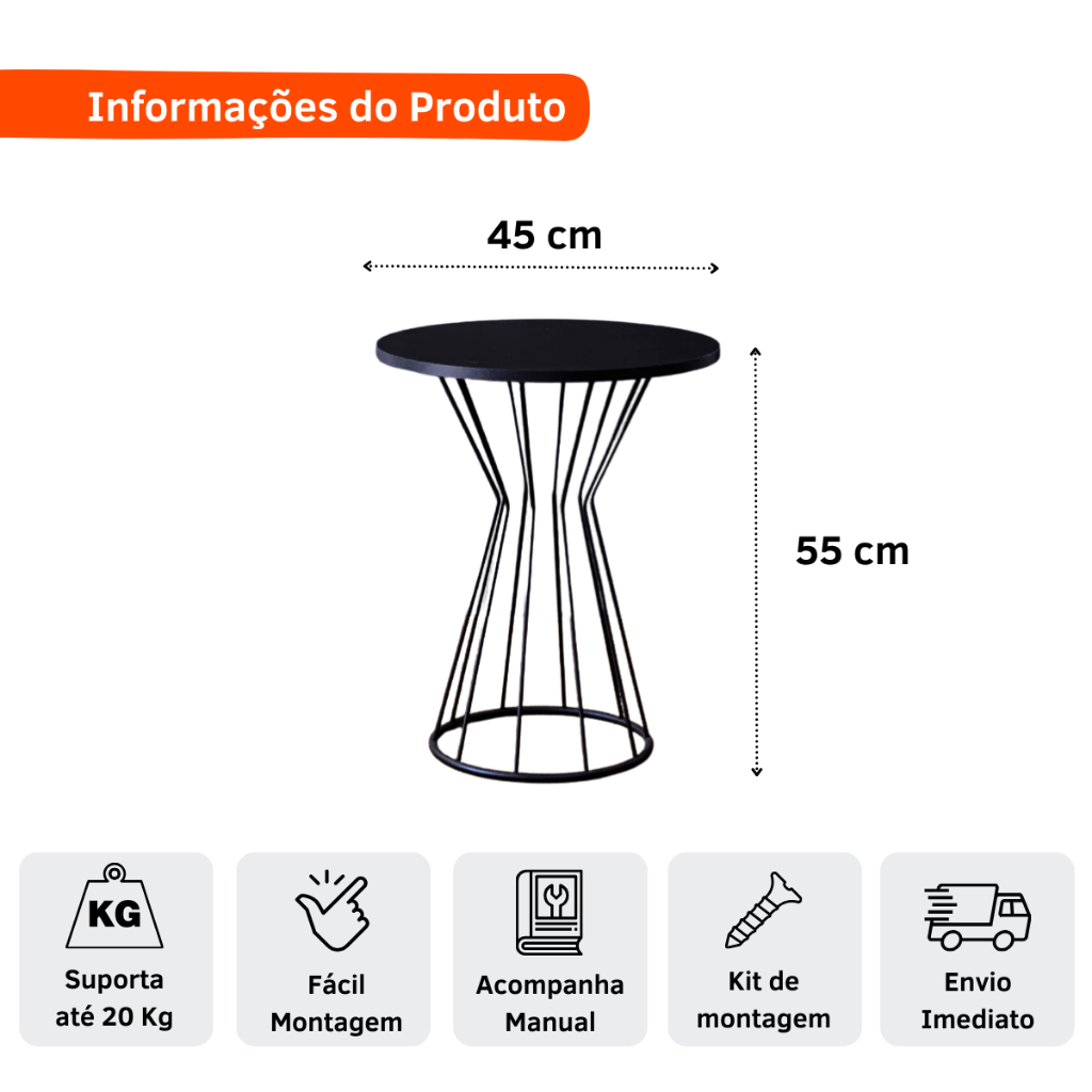 Mesa Mesinhas Redonda De Centro Canto 45x55 Mdf Napoles Base Pe Ferro