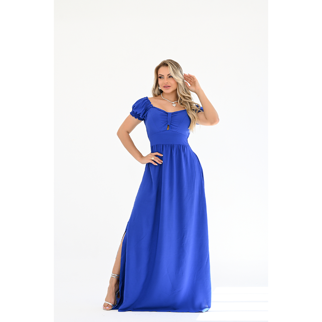 Vestido Longo Modelo Ciganinha Viscolinho Elastex Shopee Brasil