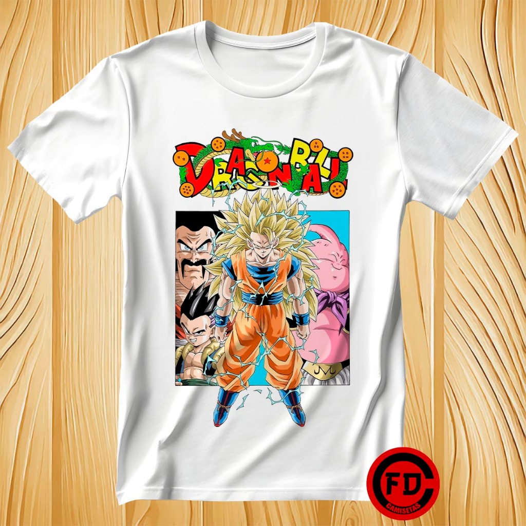 Camiseta Branca Anime Dragon Ball Z Goku Super Saiyajin Saga Majin