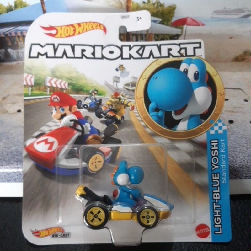 Hot Wheels Mario Kart Light Blue Yoshi Standard Kart Shopee Brasil