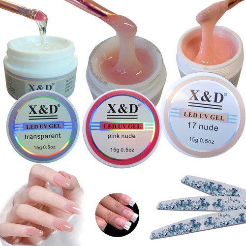 Kit 3 Gel X D15g Lixa Bumerang Nude Pinknude Transparente Alongamento