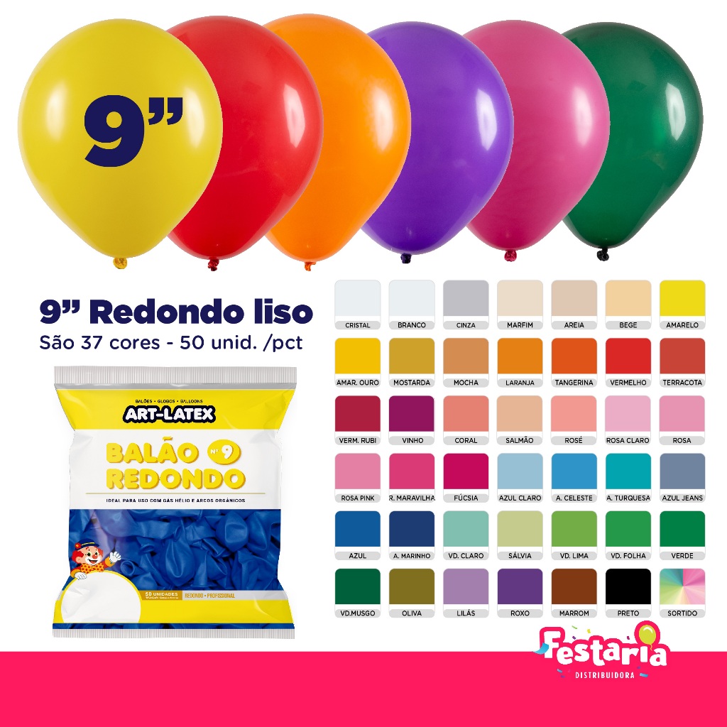 Balão Redondo 9 Diversas Cores 50 Unidades Art Latex Shopee Brasil