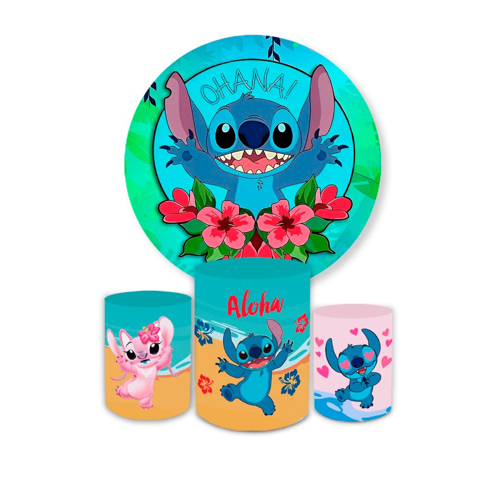 Kit Capas Painel Redondo E Trio Cilindros Lilo Stich E Angel Casal