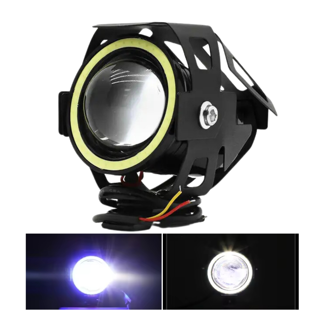 Farol Led De Milha Moto Auxiliar U7 Angel Eyes Mini 12v 24v Projetor