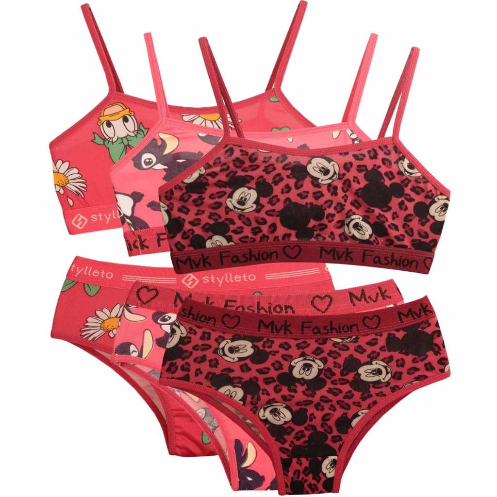 Kit Conjunto Calcinha E Suti Infantil Top Juvenil Menina Lingerie