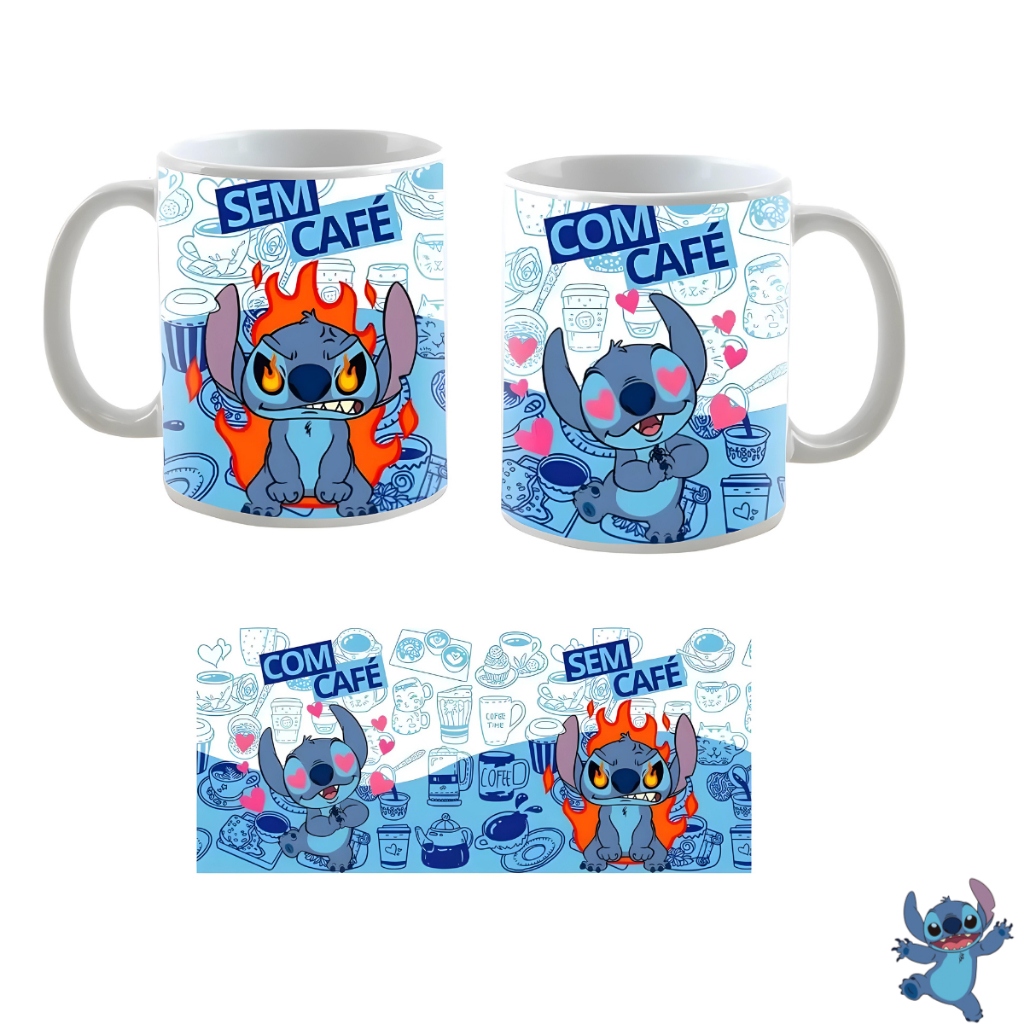 Caneca Personalizada Stitch Lilo Xicara Ceramica Porcelana Nome