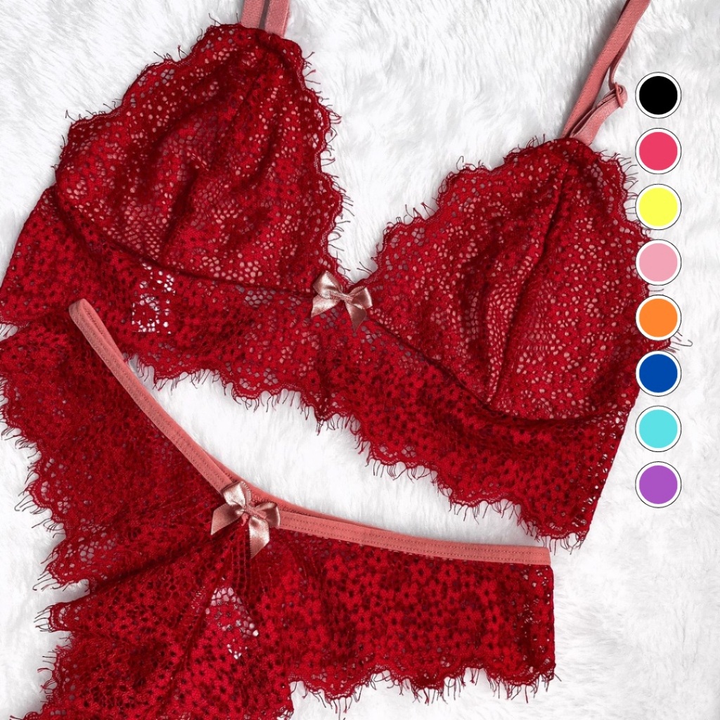 Conjunto Lingerie Renda Bicolor Feminino Sexy Conforto Sensual Calcinha