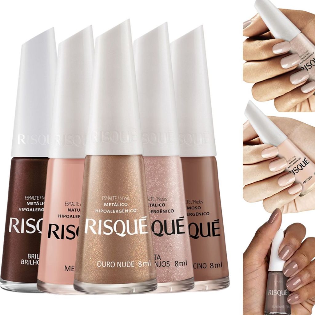 Risque Kit 5 Esmaltes Hipoalergênicos em Tons Nude Shopee Brasil