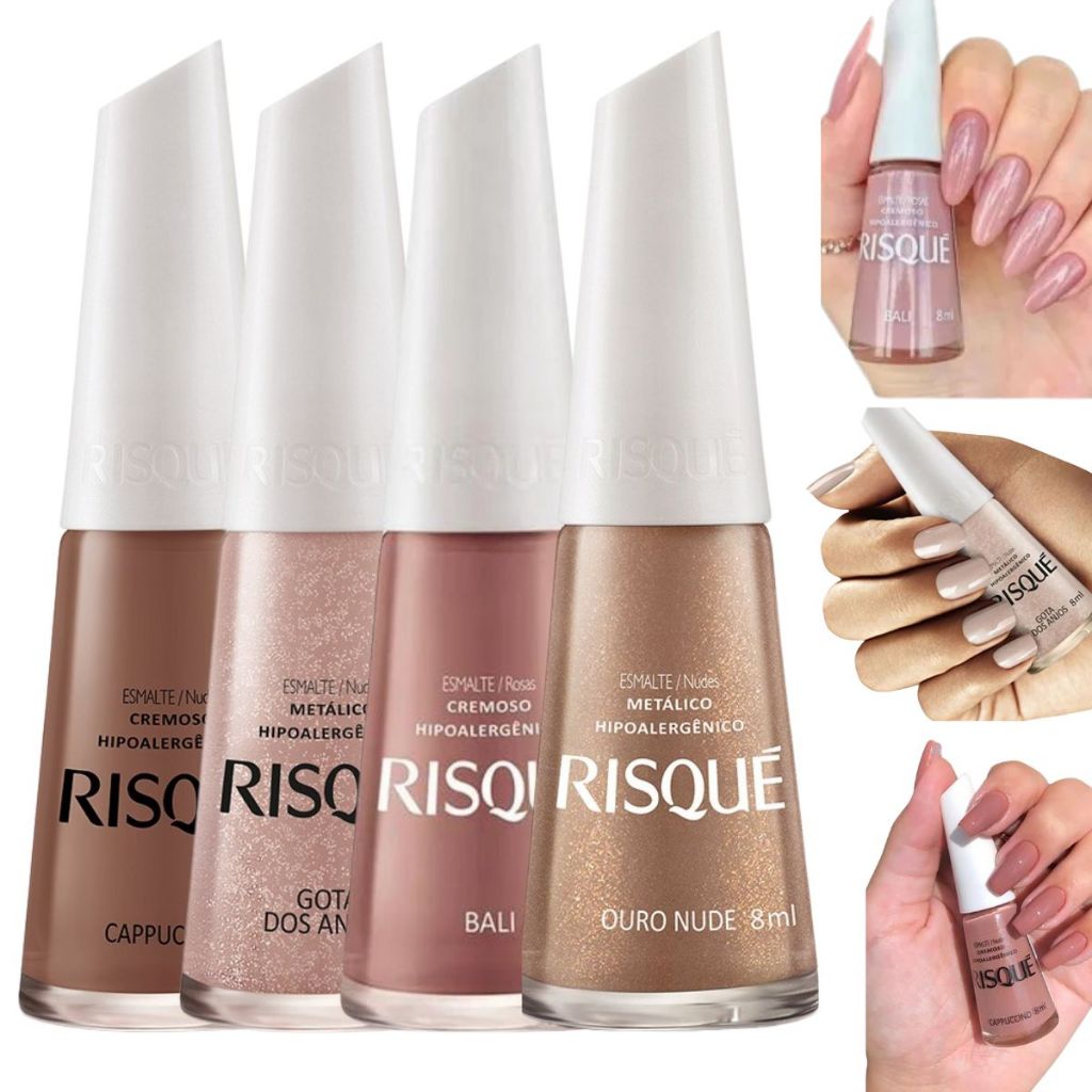 Risque Kit 4 Esmaltes em Tons Nude Hipoalergênicos Shopee Brasil