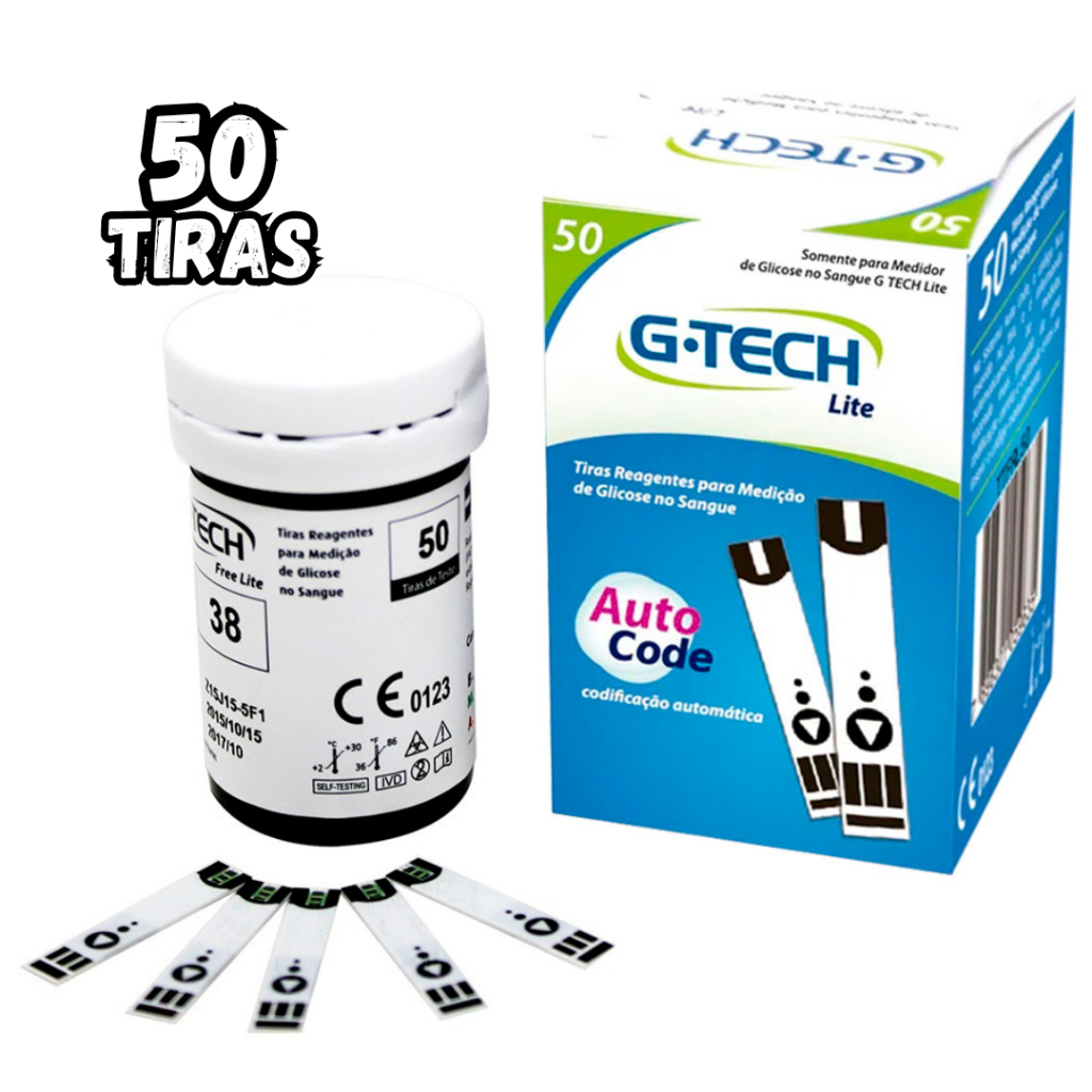 G Tech Lite Tiras Reagentes Para Teste De Glicemia Caixa 50