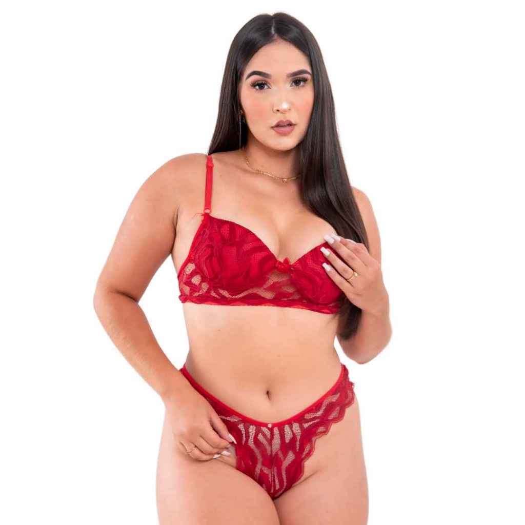Conjunto Lingerie Sexy Bojo Suti Calcinha Renda Feminino Langerie