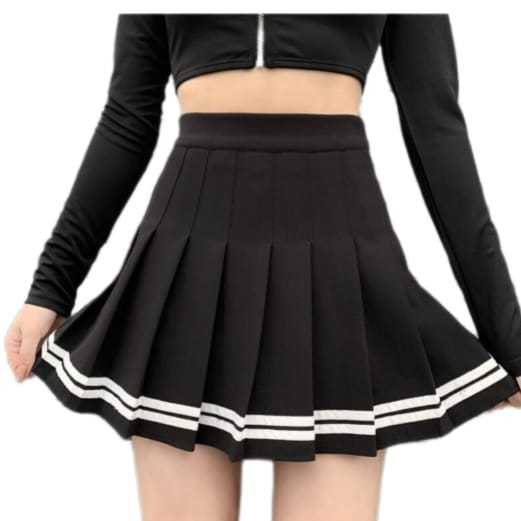 Saia Adulto Colegial Anime Cosplay Pregueada Preto Listra