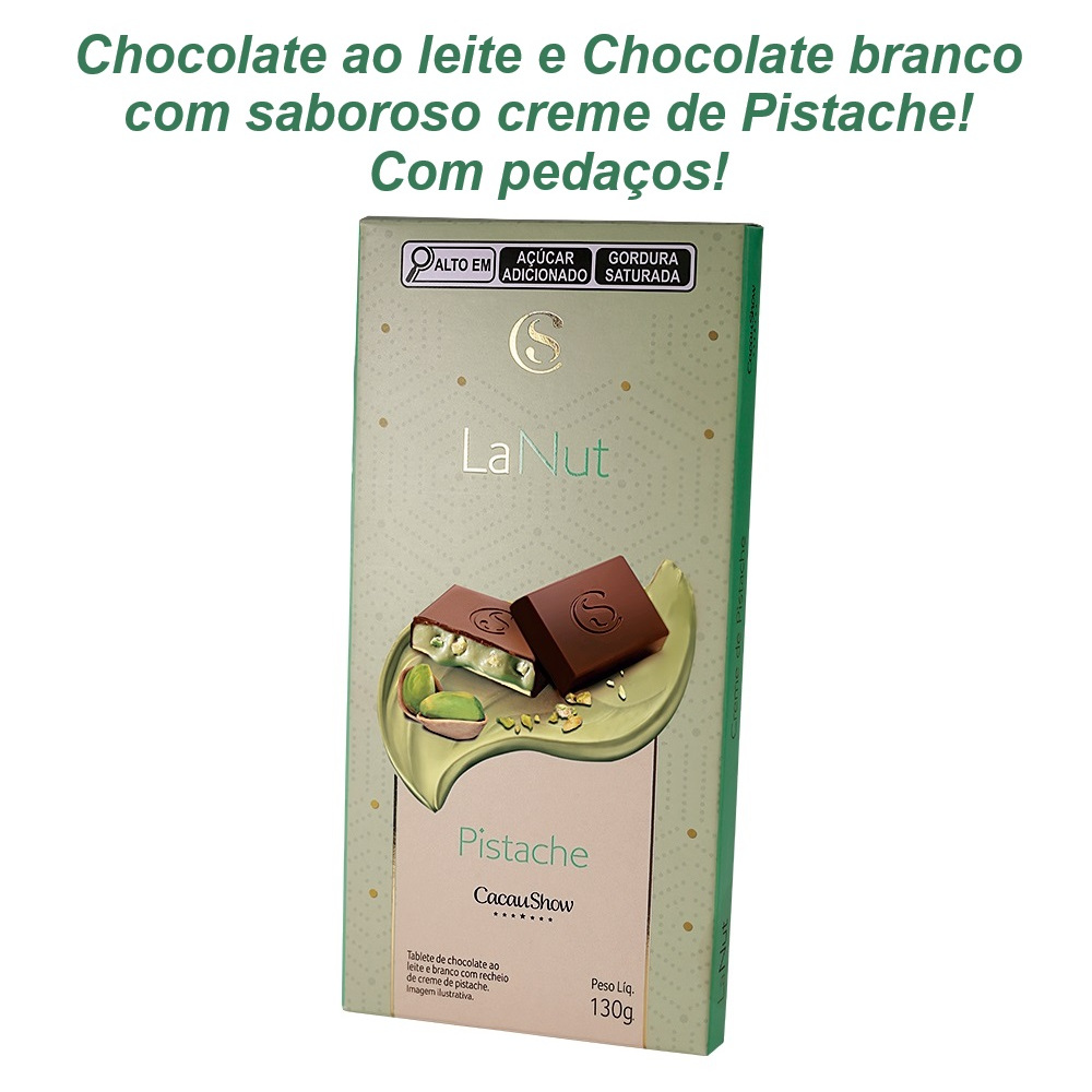 Tablete Barra De Pistache Lanut 130g Chocolate Cacau Show Creme De