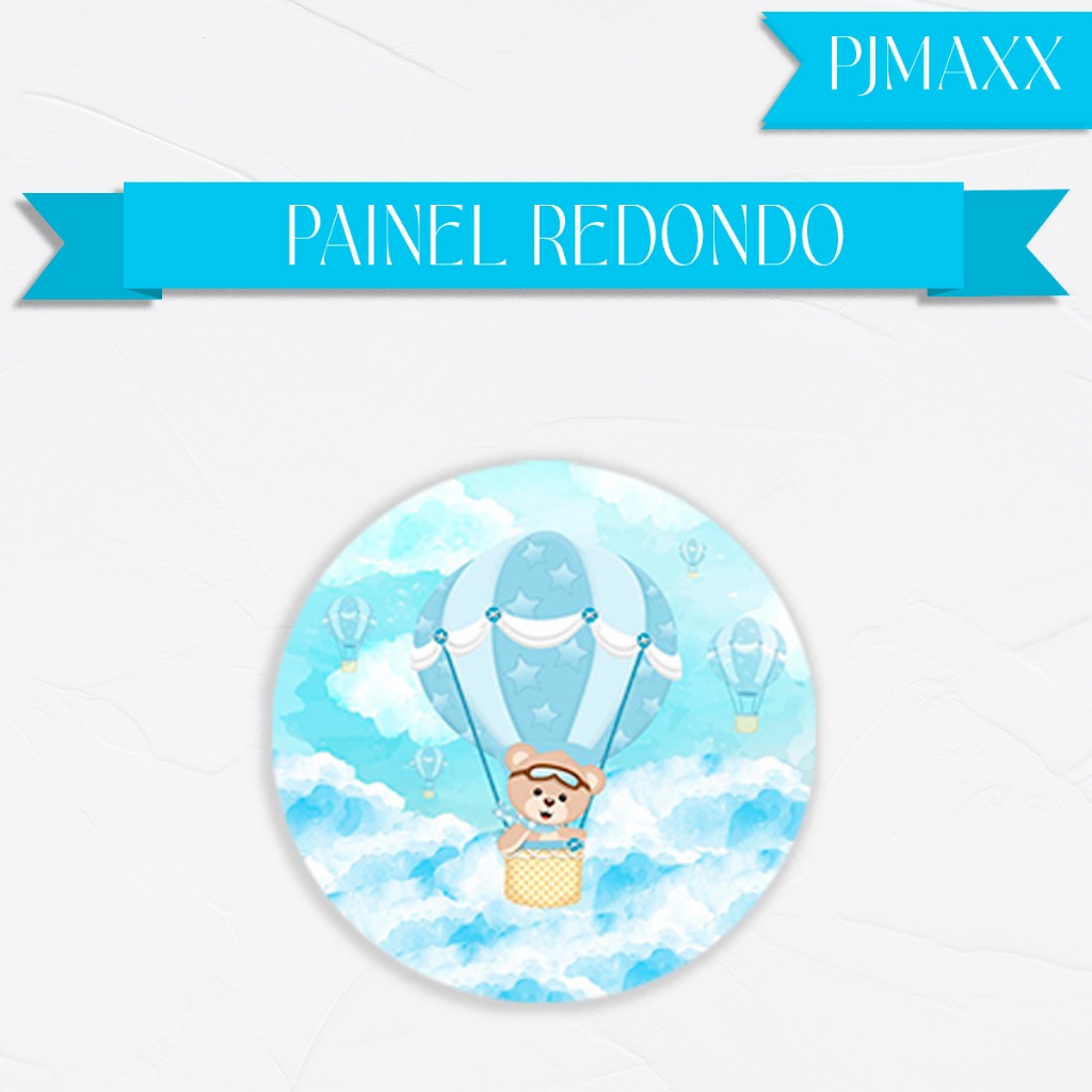 Capa Para Painel Redondo Tema Ursinho Baloeiro Azul Menino Decoração