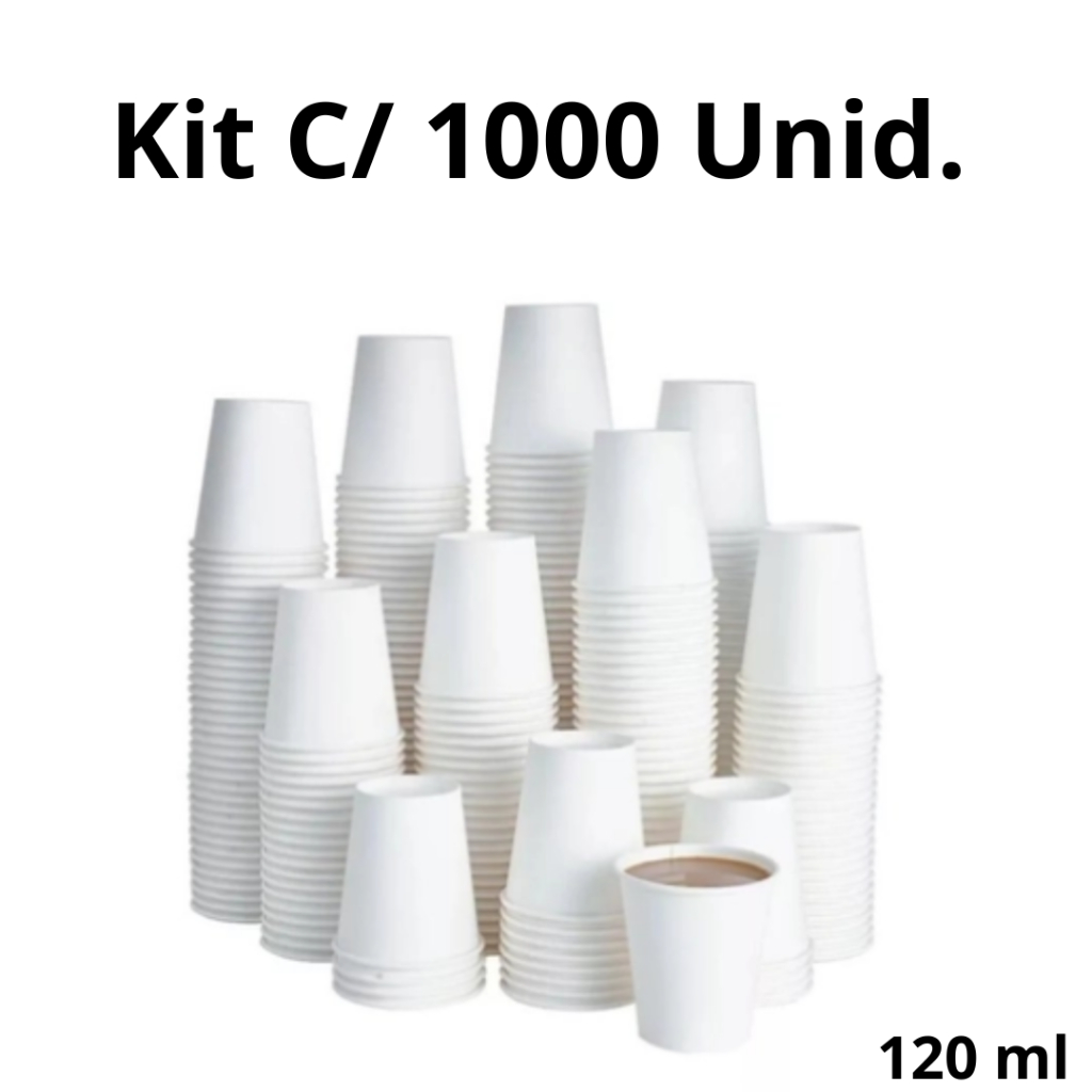 Copo Descartável de Papel Kit c 1000un Biodegradável Café Chá 120ml