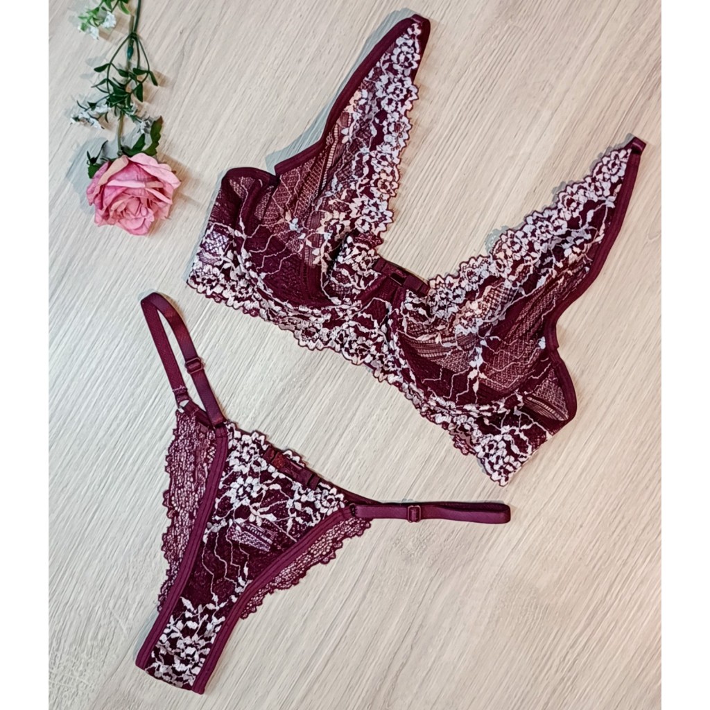 Conjunto Sem Bojo Aro Em Renda Bicolor Lingerie Ref 186 Shopee Brasil