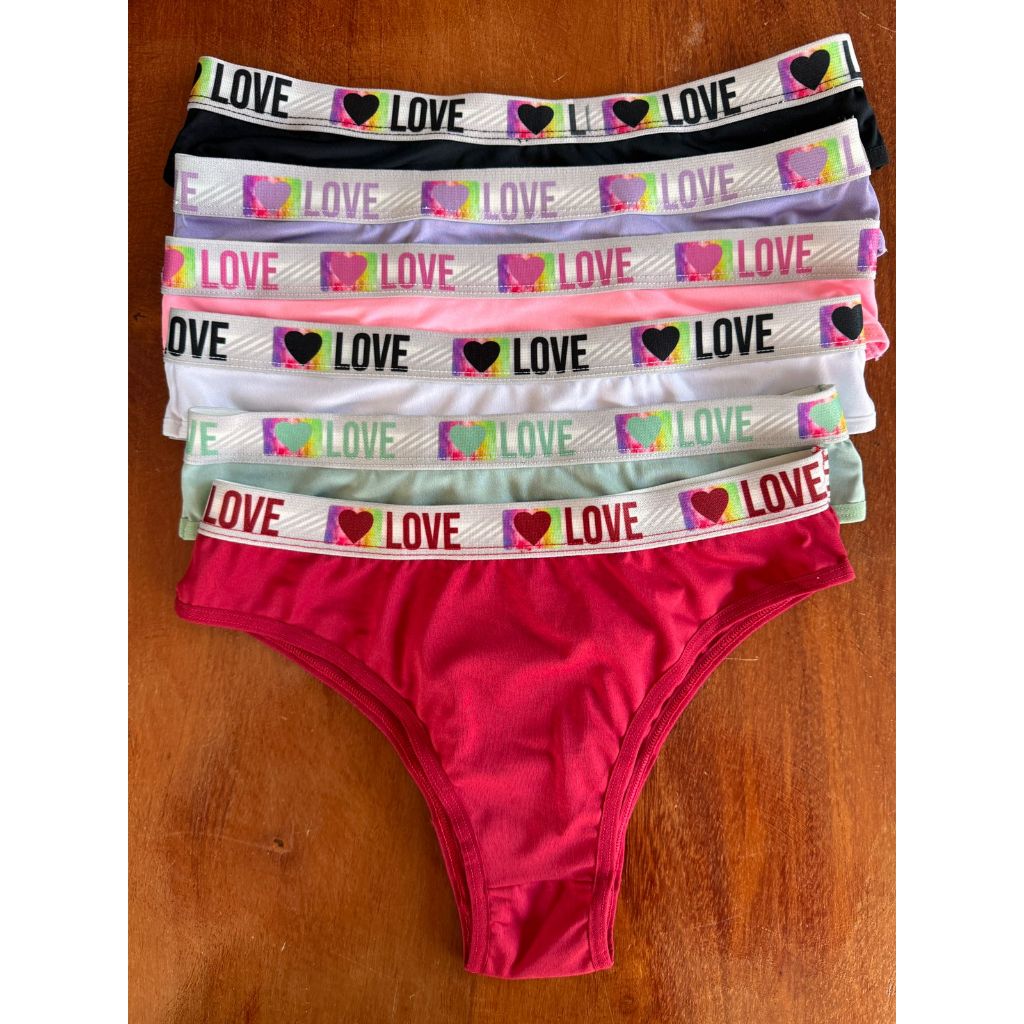 Kit Calcinhas Love Forro Algodão Conforto Luxo Sexy Lingerie Feminina