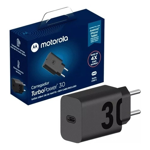 Carregador Portátil De Parede Motorola Turbo Power 30w Cabo Usb C