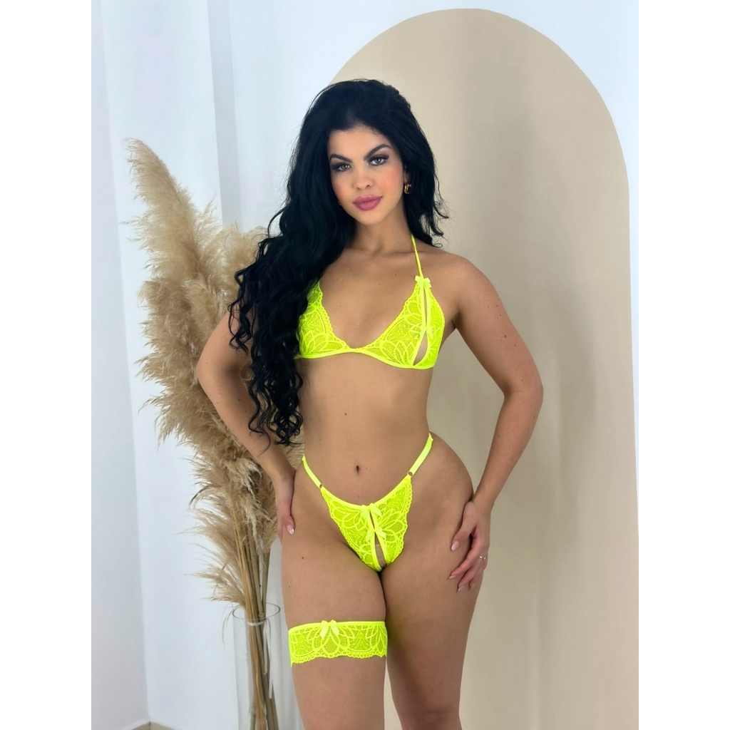 Conjunto Apressadinha Lingerie Trio Renda Bicolor Perneira La O