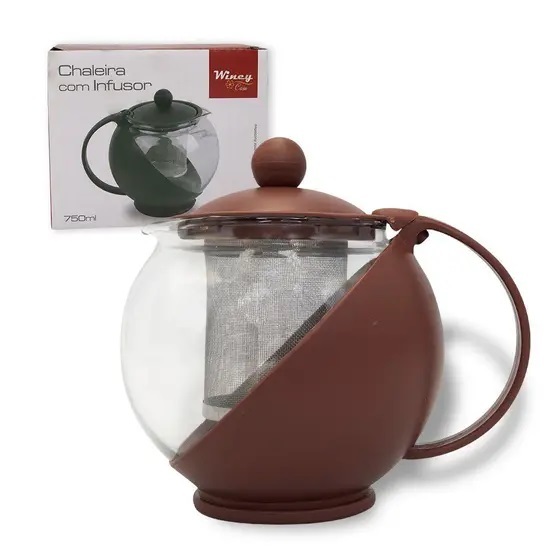 CHALEIRA BULE INFUSOR DE CHÁ CAFÉ 750 ML VIDRO E AÇO INOXIDÁVEL