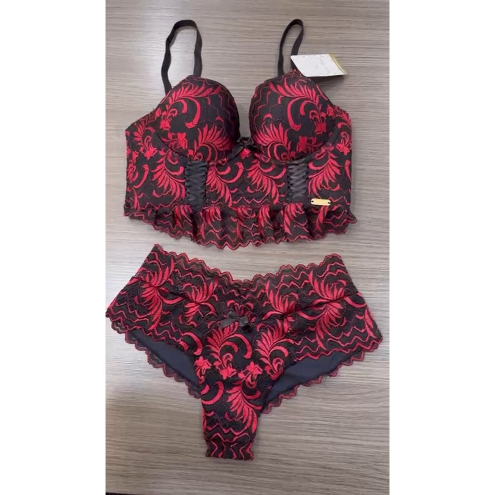 Conjunto Lingerie de Renda Vermelho Ed Rios Elegância e Sedução em