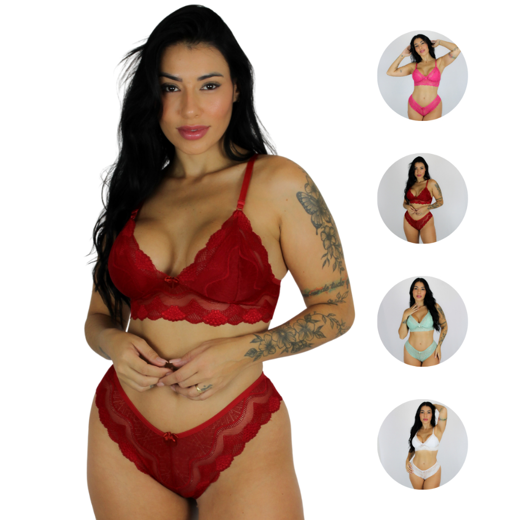Kit Conjuntos De Calcinha E Suti Lingerie Sexy Confort Vel Renda Liz
