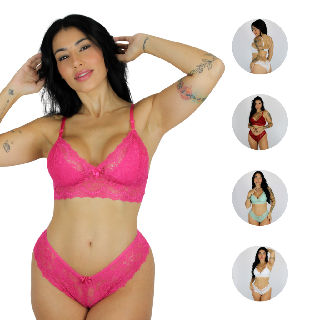 Conjunto de Calcinha e Sutiã Lingerie Sexy Confortável Renda Liz
