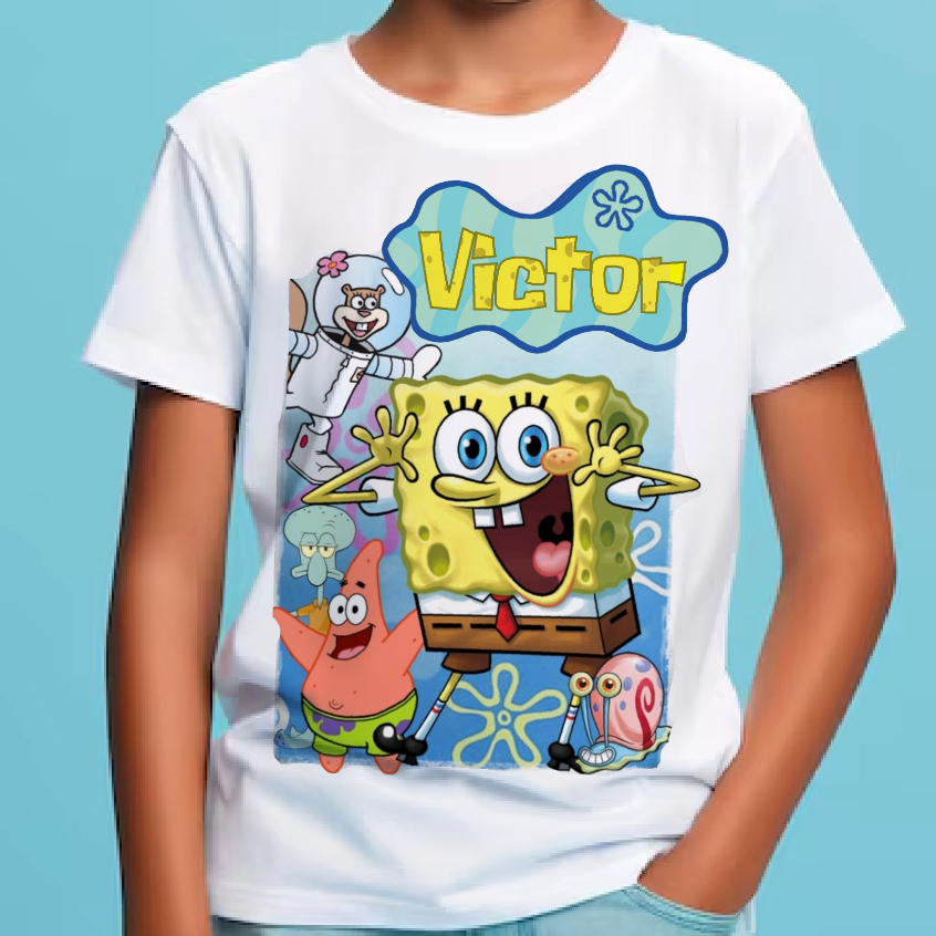 camiseta personalizada bob esponja blusa nome aniversário patrick