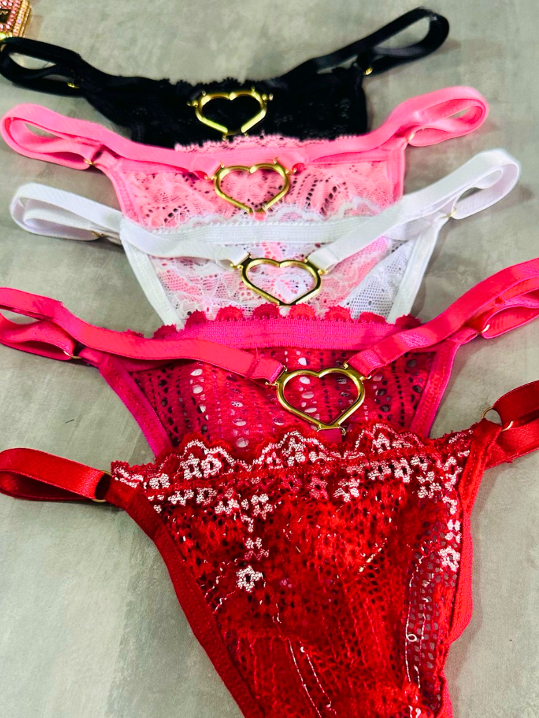 Kit 5 Calcinhas Tanga Fio Dental Sexy Lingerie Coração Regulagem