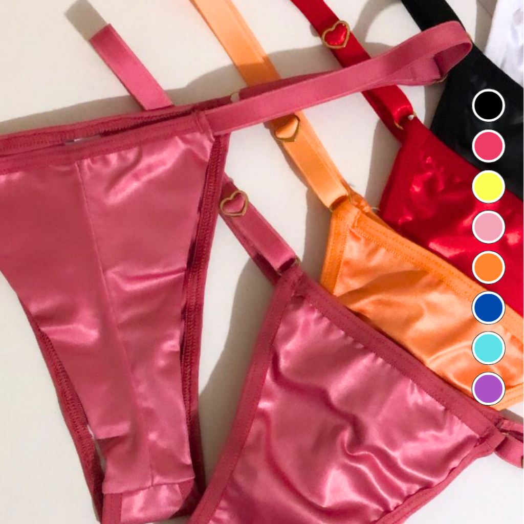 Kit 3 Calcinha Fio Duplo Lingerie Feminino Cirrê Brilhoso Sensual Sexy