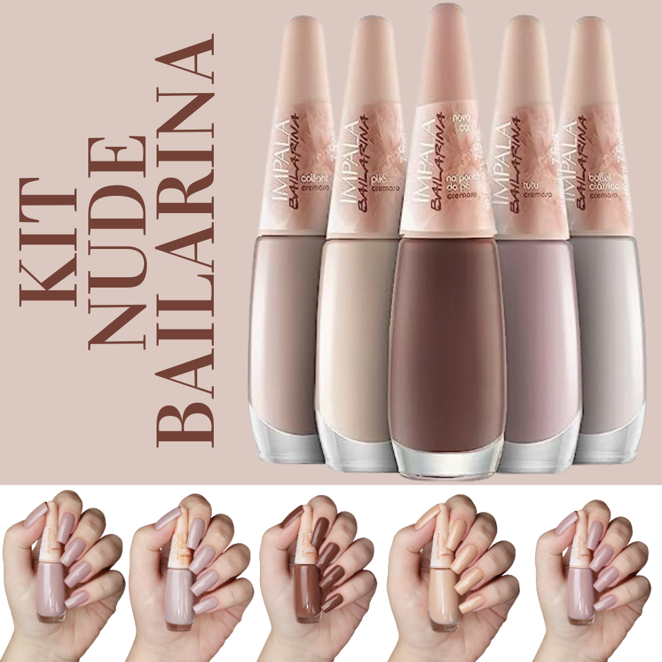 KIT Manicure NUDE Unidades De Esmaltes Cores Nude IMPALA BAILARINA