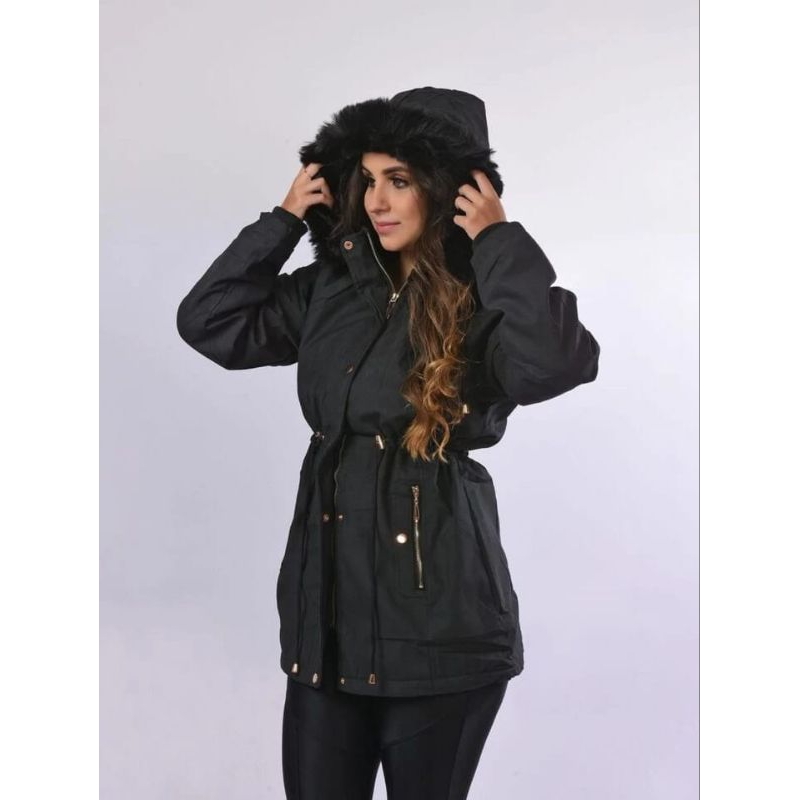 Parka Casaco Forrada Pelinhos Capuz Removivel Sarja Shopee Brasil