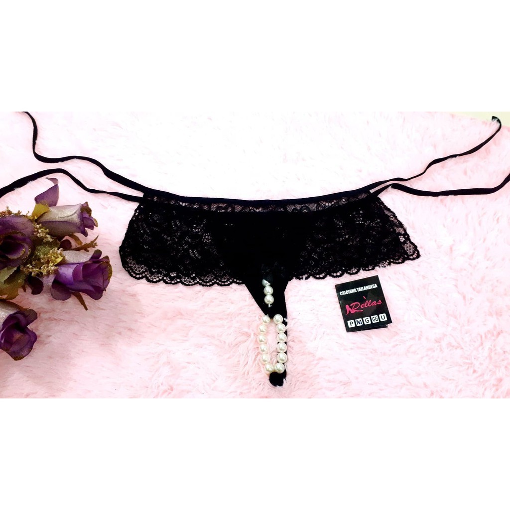 Calcinha tailandesa original pérolas Temos plus size e kits renda fio dental Lingerie