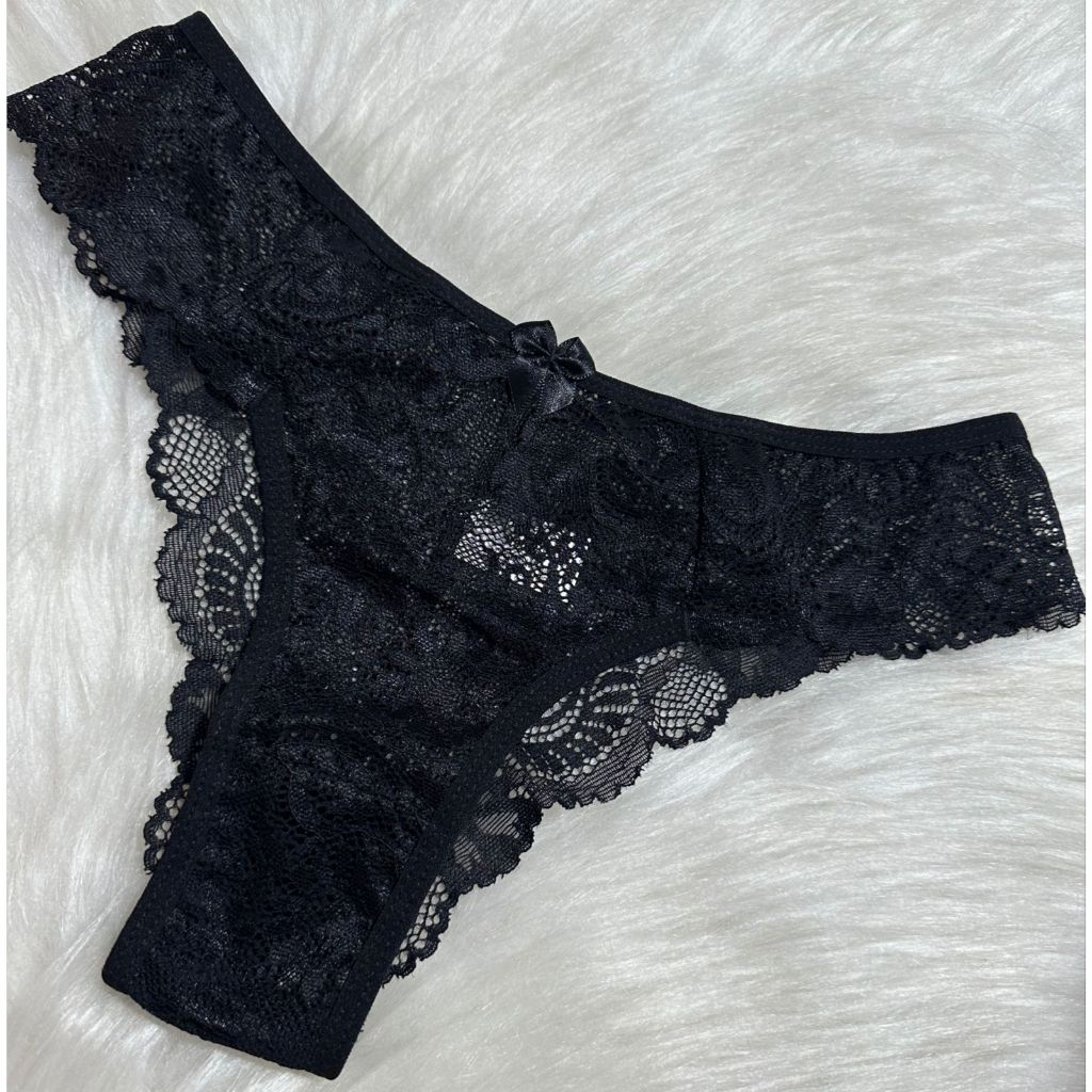 Calcinha Renda Fio Rendado Preto Forro Interno Algod O Lingerie