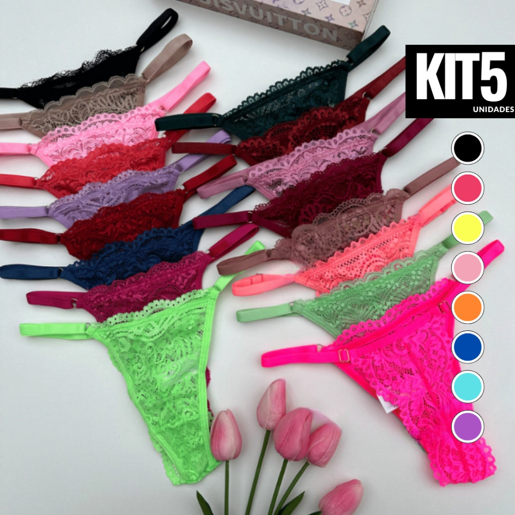 Kit Calcinhas Renda Lingerie Regulagem Luxo Fio Dental Sexy