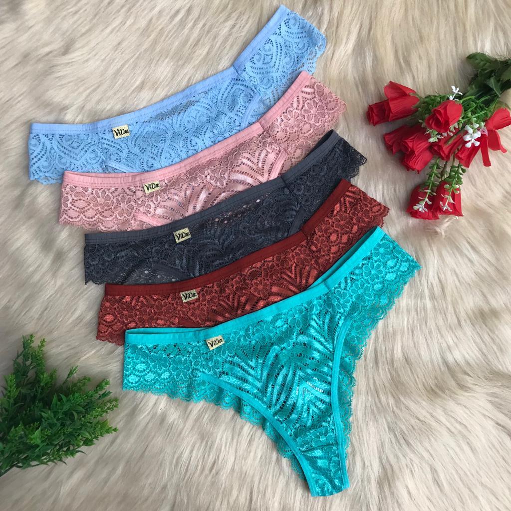 Kit 5 Calcinhas Tangas Plus Size ViDa Store Lingerie Feminina Sexy Lisa